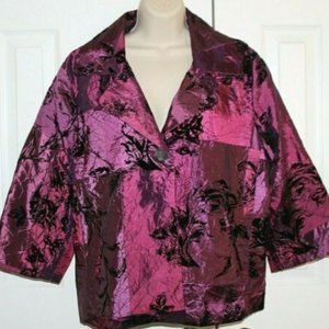 Susan Graver Crinkle Iridescent Tonal Patchwork Flocked Jacket, 3X,  Purple